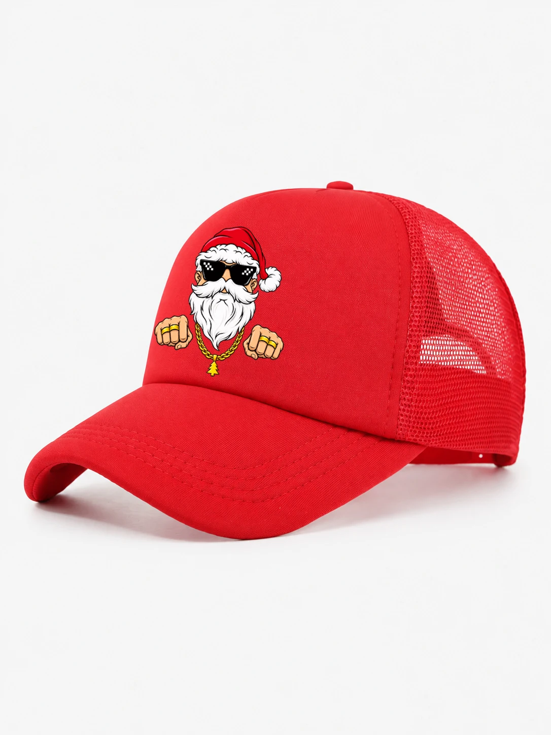 Fashionable Santa Claus printed sponge mesh hat, adjustable casual baseball cap, Christmas party holiday decoration gift
