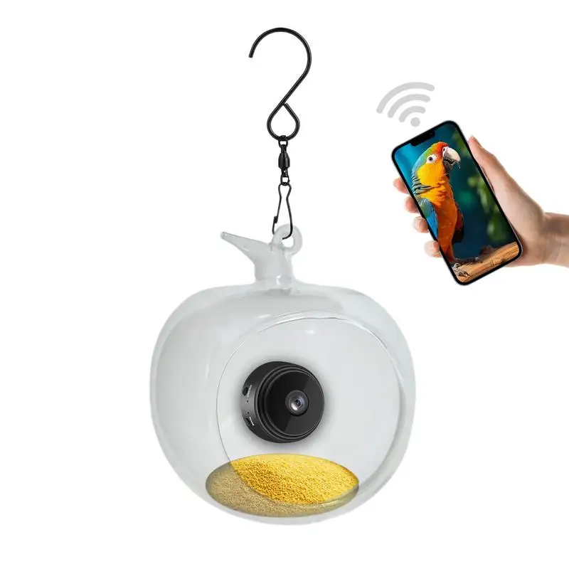 Bird Feeder Camera Shape Of Apple Bird Camera Built-in Microphone Bird Feeder Auto Capture Birds And Notify WiFi Live Bird