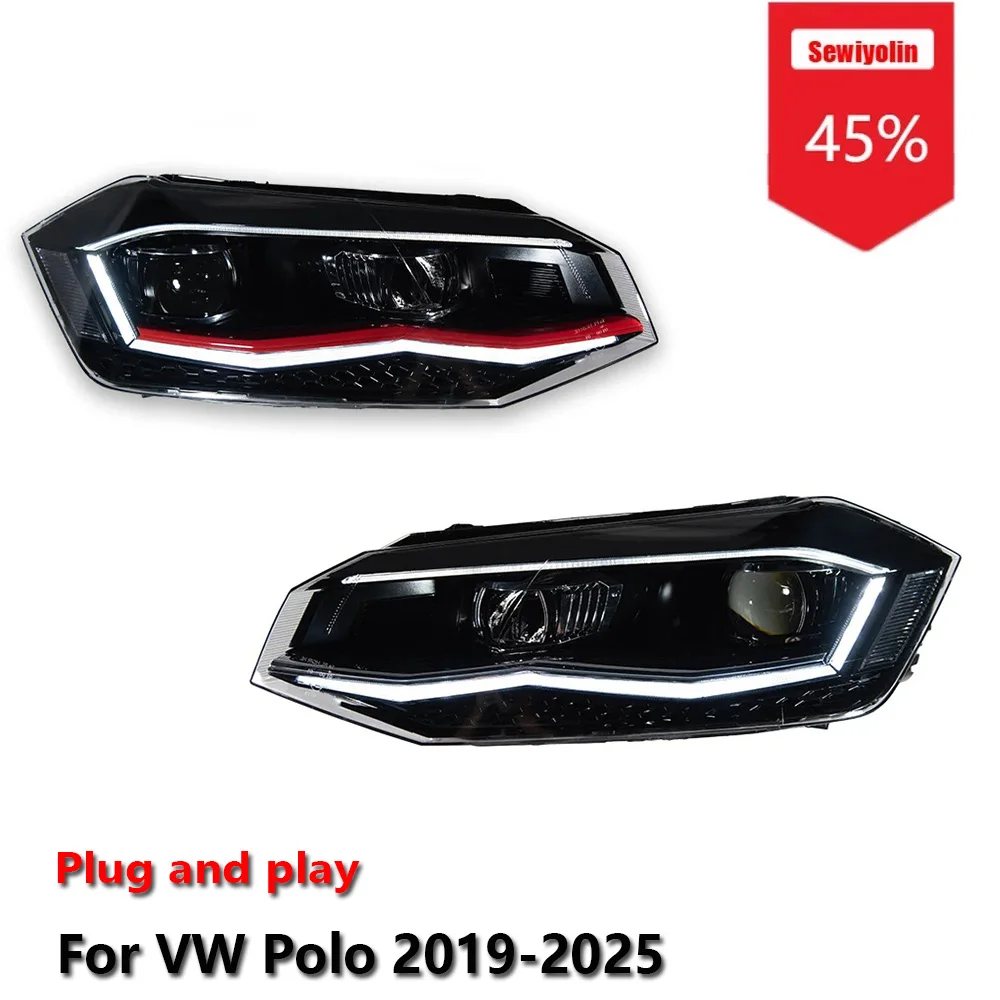 

Sewiyolin автомобильные светодиодные задние фонари в сборе для VW Polo 2019-2025 авто противотуманные DRL тормозные указатели поворота Plug and Play
