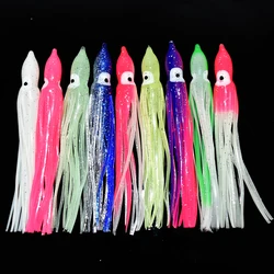 10pcs/lot 12cm Luminous Squid Skirt Saltwater Octopus  Soft Plastic Fishing Lures Trolling Skirts for Sea Bass Salmon Trout