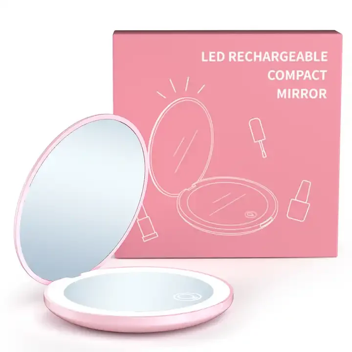 Mini LED Makeup Mirror Round Portable Foldable Small Compact Mirror with Light USB charging Makeup Magnifying Mirrors 10X