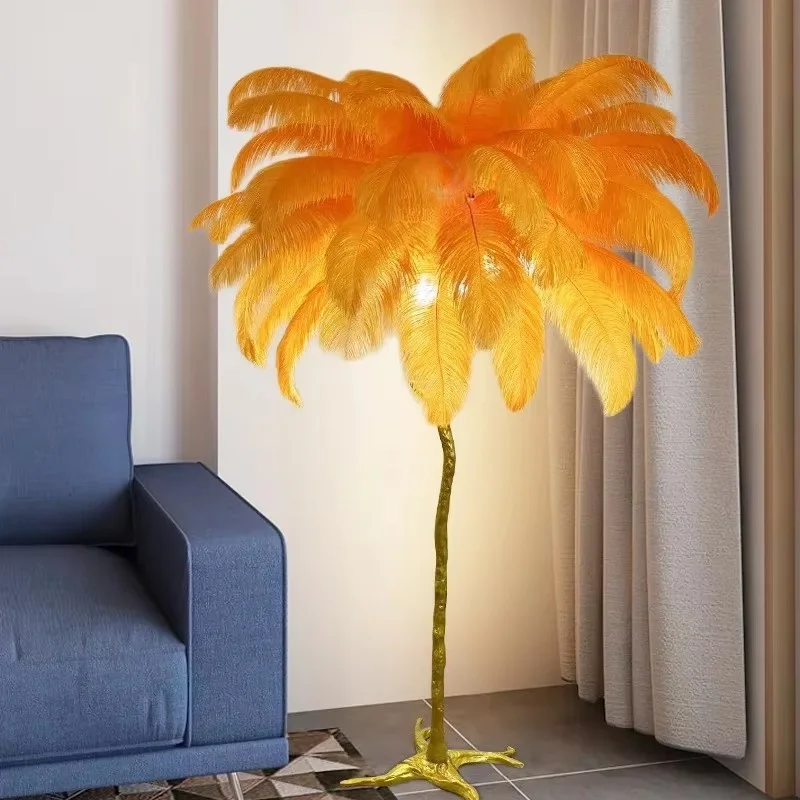 Nordic Creative Feather LED Floor Lamp Living Room Bedroom French Restaurant Atmosphere Light Study Standing Reading Table Lamps