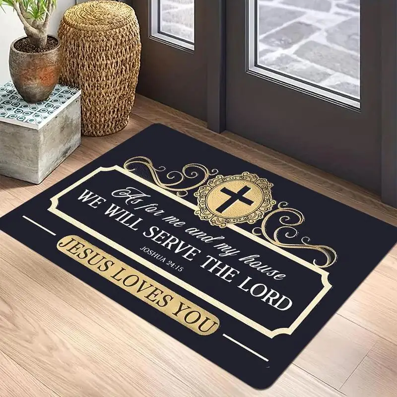 Christian Letter Print Doormat, Inspirational Bible Verse Indoor Entrance Non Slip Mat, Washable Living Room Bedroom Rug
