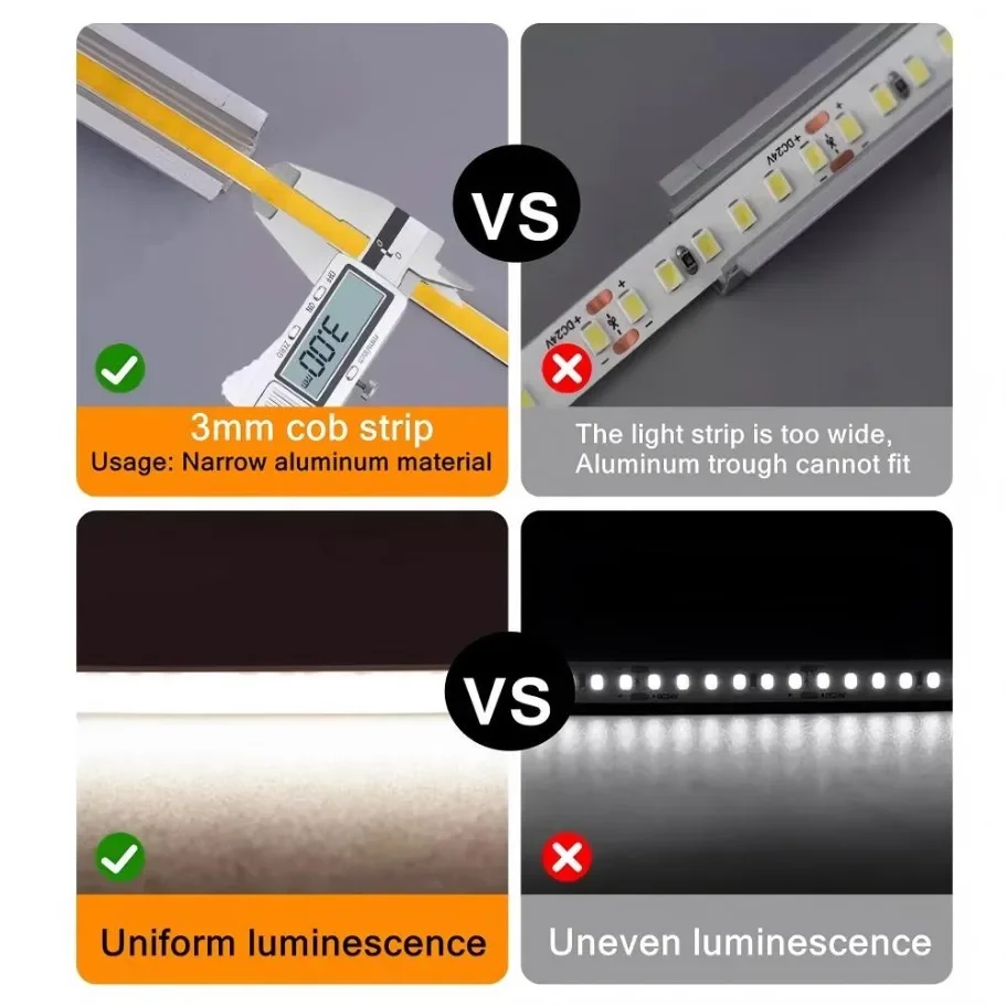 12V 3mm Width Ultra Thin COB LED Light Strip Colorful Dimmable High Density Flexible Light 400LEDs for DIY TV Home Decor Lamp