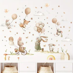 2pcs Cartoon Rabbit Fox Balloon Wall Stickers for Children Room Kids Room Decor Bedroom Living Room Decoration Wall Decals