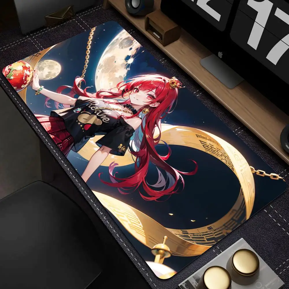 Kawaii Red Hair Girl Anime Large Game Mouse Pad Black Lock Edge Non Slip Computer Keyboard Desk Pads Stitched Edge mouse pad