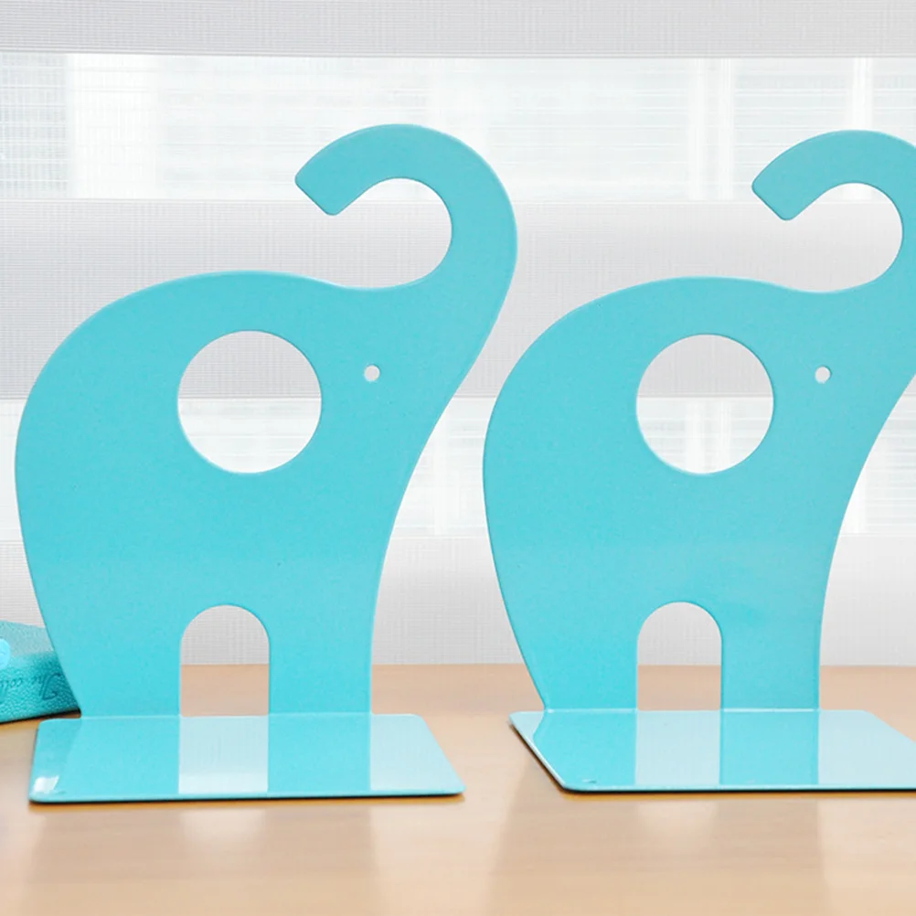 

1 Pair Blue 19.3 X 12 X 12Cm Elephant Metal Bookends Non-Skid Heavy Duty Book Ends For Kids Teens Decorative Book Shelf