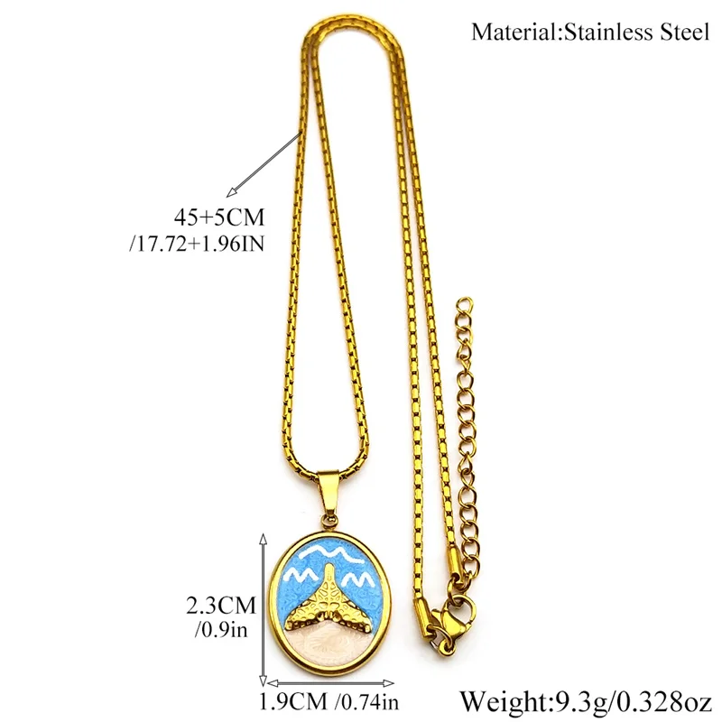 الحوت ذيل السماء البحر قلادة قلادة للنساء الرجال الفولاذ المقاوم للصدأ المينا الأزرق المحيط نمط العصرية سلسلة عنق مجوهرات الإكسسوار