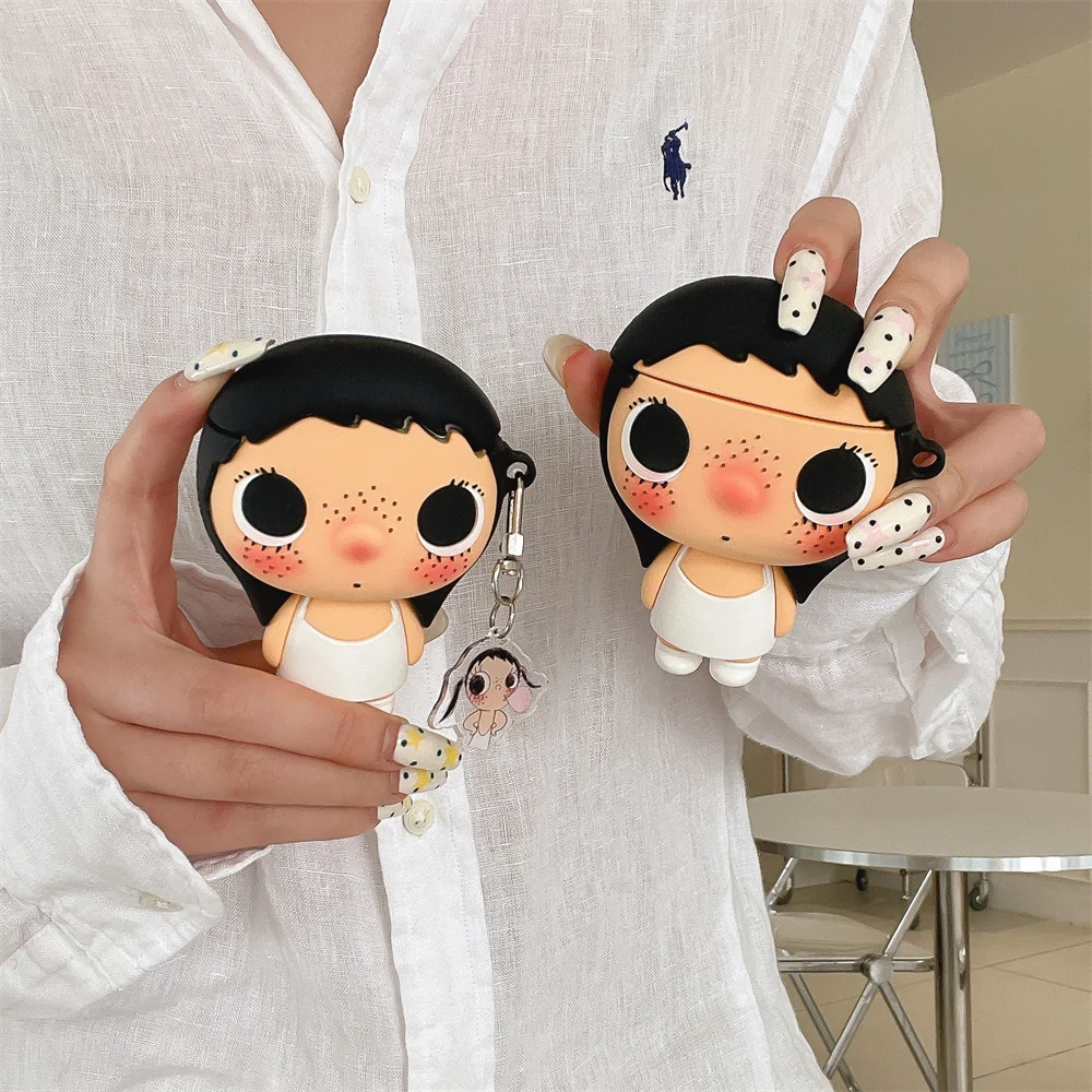 

Funny Cartoon Girl 3D Earphone Case Silicone Shockproof cover With Charm Cover for Apple Airpods 2 3 4 Pro3 Pro2 4 Headphone Cas