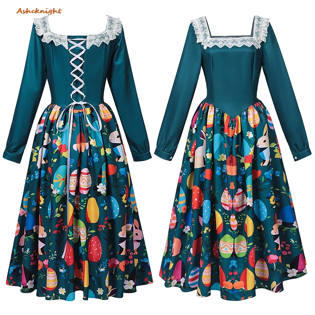 

Пасхальный костюм с принтом, платье для женщин, винтажный наряд для вечеринок, маскарадный костюм, ролевая игра, женский костюм на Хэллоуин, карнавал