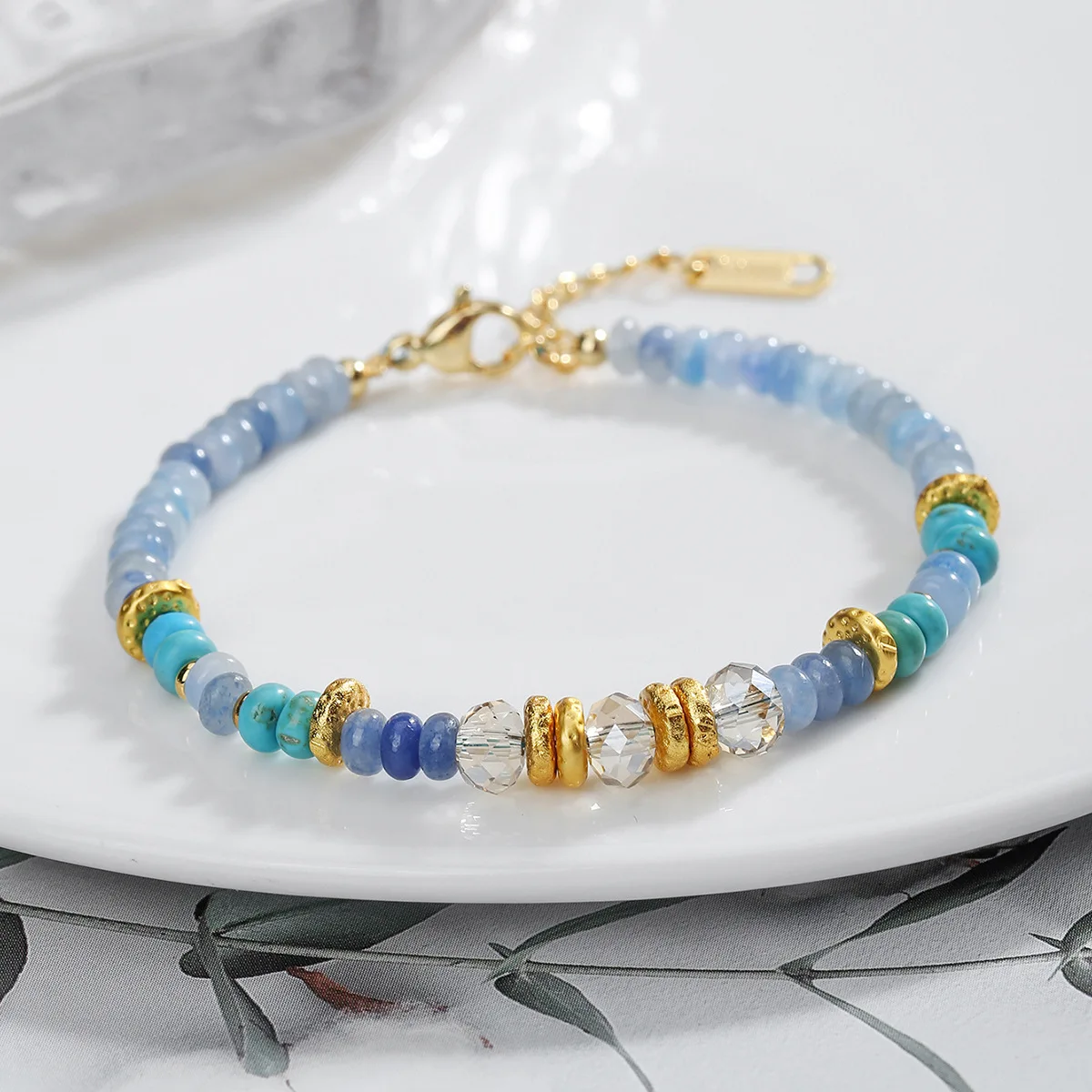 

Chinese Style Lucky Natural Blue Aventurine Turquoise Beaded Bracelet Blessing Fortune Healing Crystal Jewelry For Women Daily
