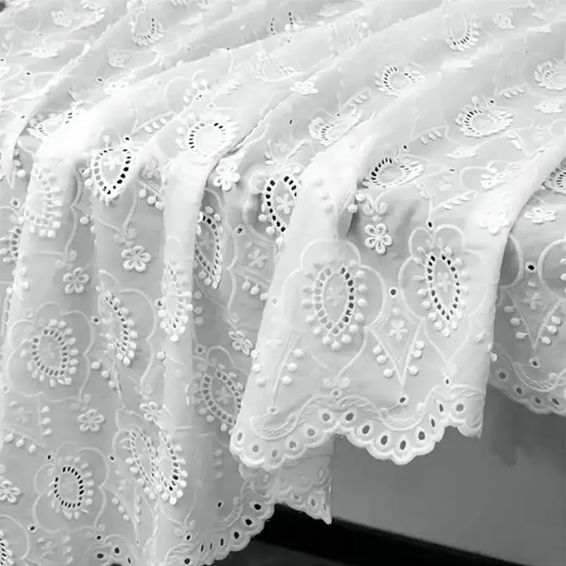 Natural-white Cotton Fabric Hollow-out Milk-silk Embroiderd Lace Fabric Handmade DIY Clothes Sewing Accessories Apparel Sewing