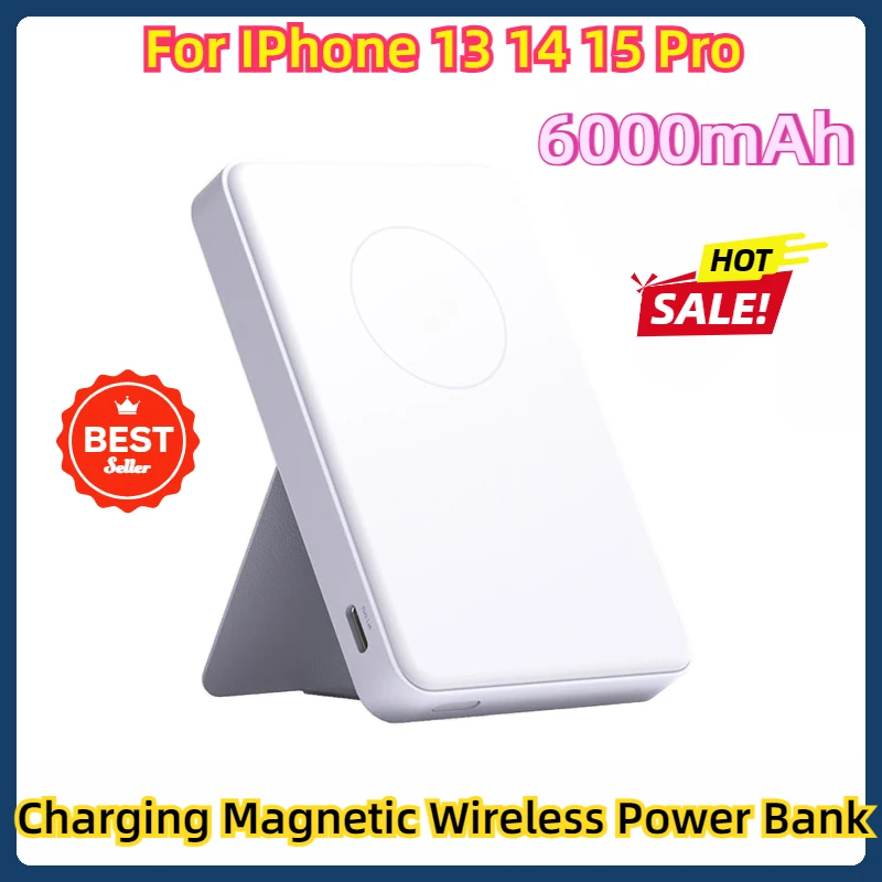 For IPhone 13 14 15 Pro Charging Magnetic Wireless Power Bank 2 6000mAh WPB0620MI Qi 2.0 15W Wireless Charger