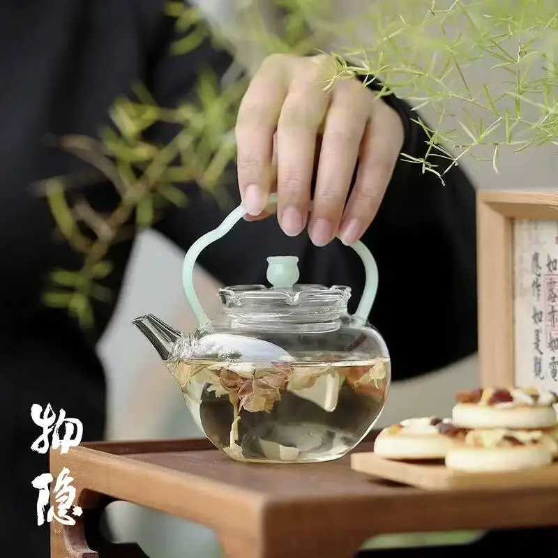 Wuyintang lily Of The Valley Lifting Beam High Borosilicate Heat Resistant Glass Small Pot With Filter Household Teapot