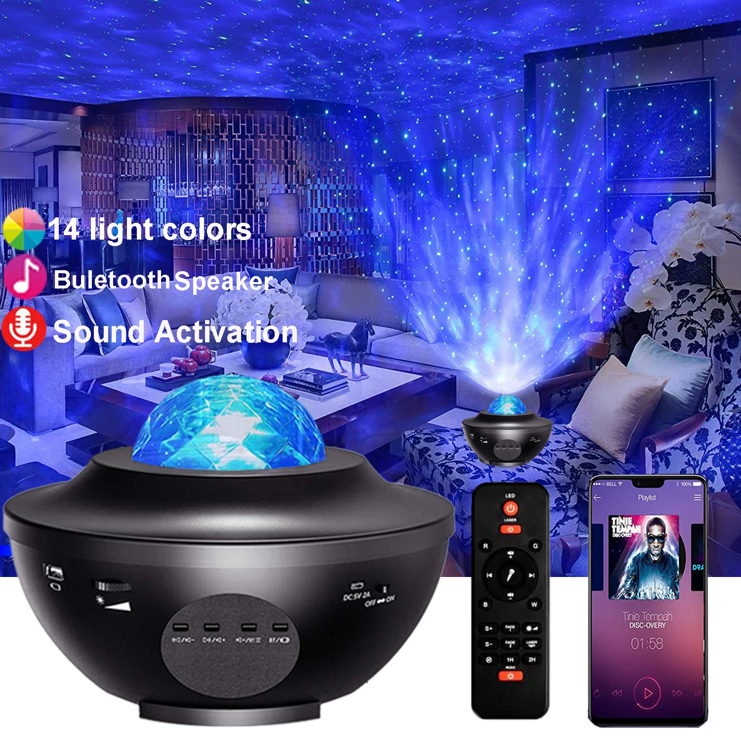 Galaxy Projector Night Light Led Starry Sky Star Built-in Bluetooth-Speaker For Home Bedroom Decoration Child Kids Present