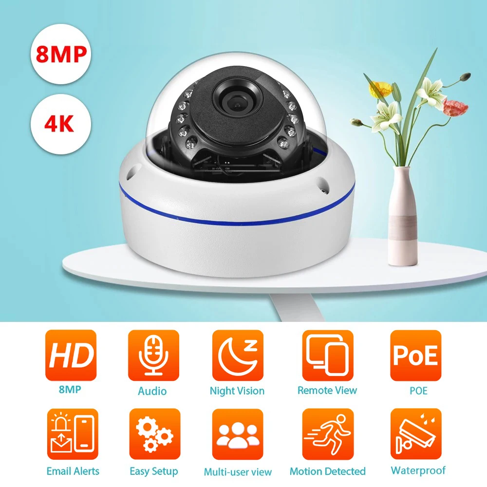 Gadinan 4K 8MP IP Camera 5MP 4MP One Way Audio Outdoor IP66 POE Dome Hikvision Compatible Video Surveillance CCTV Camera H.265