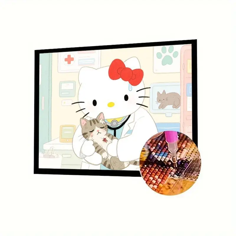 

5D DIY Full Drill Diamond Painting Kit - Cute Hello Kitty as Compassionate Veterinarian Caring for Adorable Sick Kitten, Sanrio