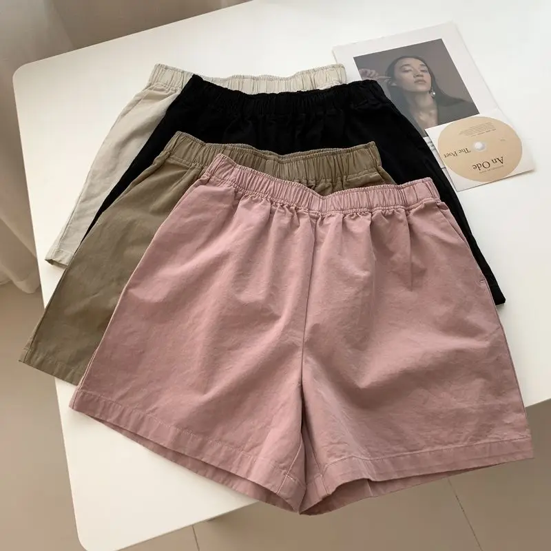 Sporty Shorts Women Elastic Waist Casual Loose Unisex Summer Fashion Solid Chic Streetwear Classic All-match Korean Style Ins