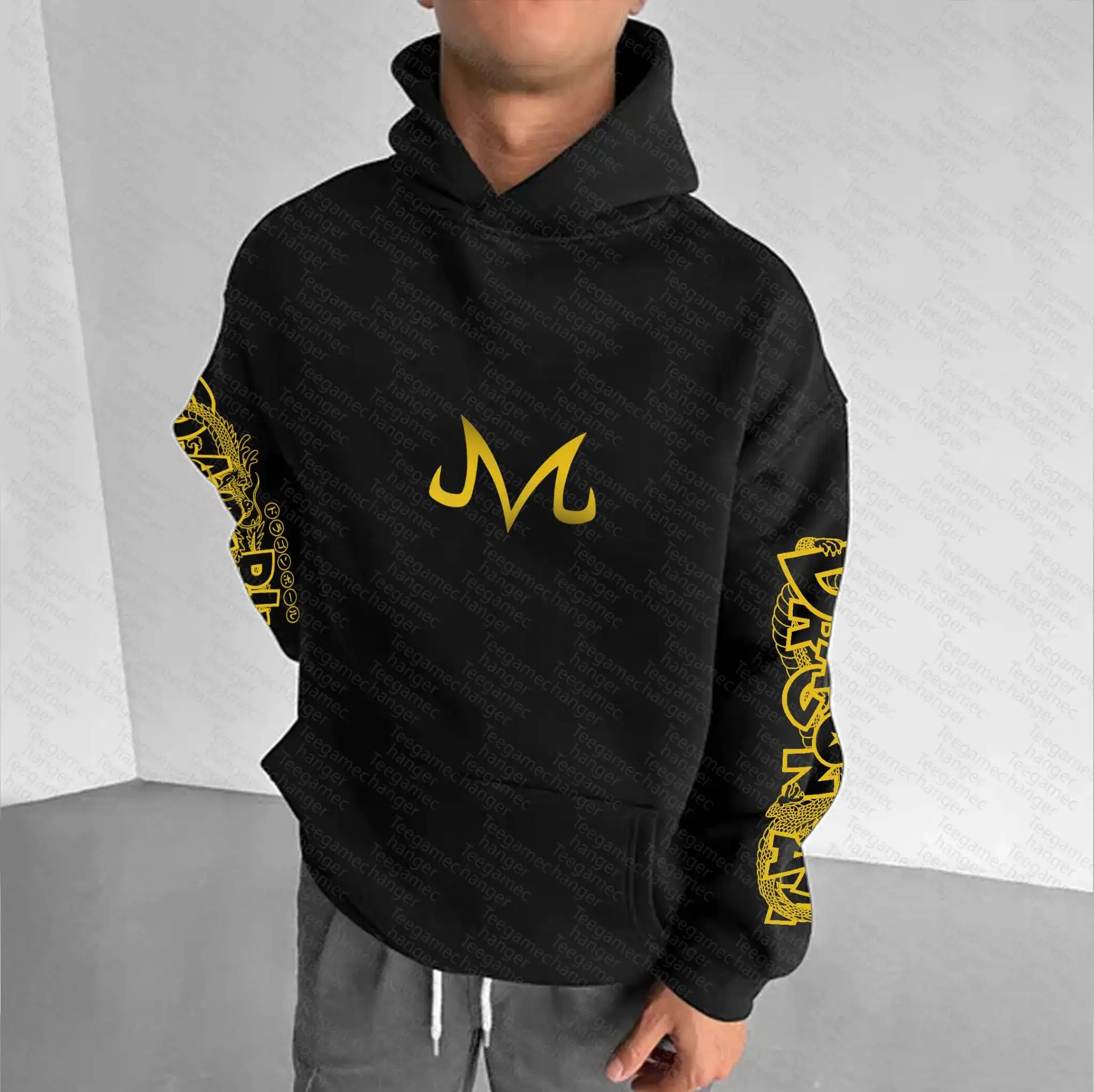 DRAGON BALL Anime Black Jogger Pants Men Women Casual Streetwear Sweatpants with Golden Logo and Super Saiyan Character Print