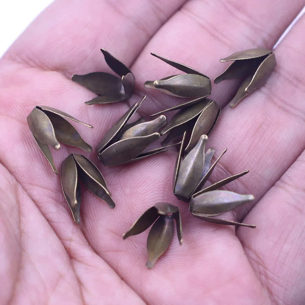 5000Pcs Bronze Tone Flowers Beads Caps Jewelry Making Charms Findings Wholesale 13x8mm(Fit 10mm Dia. Beads)
