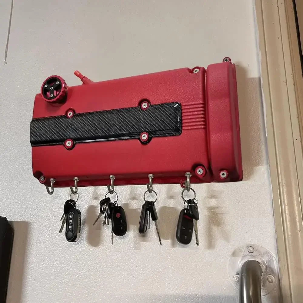 Car Engine Valve Cover Wall Mounted Hanging Holder w/ 6 Hooks for Wall Decorative Heavy Duty Wall Mounted Red Engine Valve Cover
