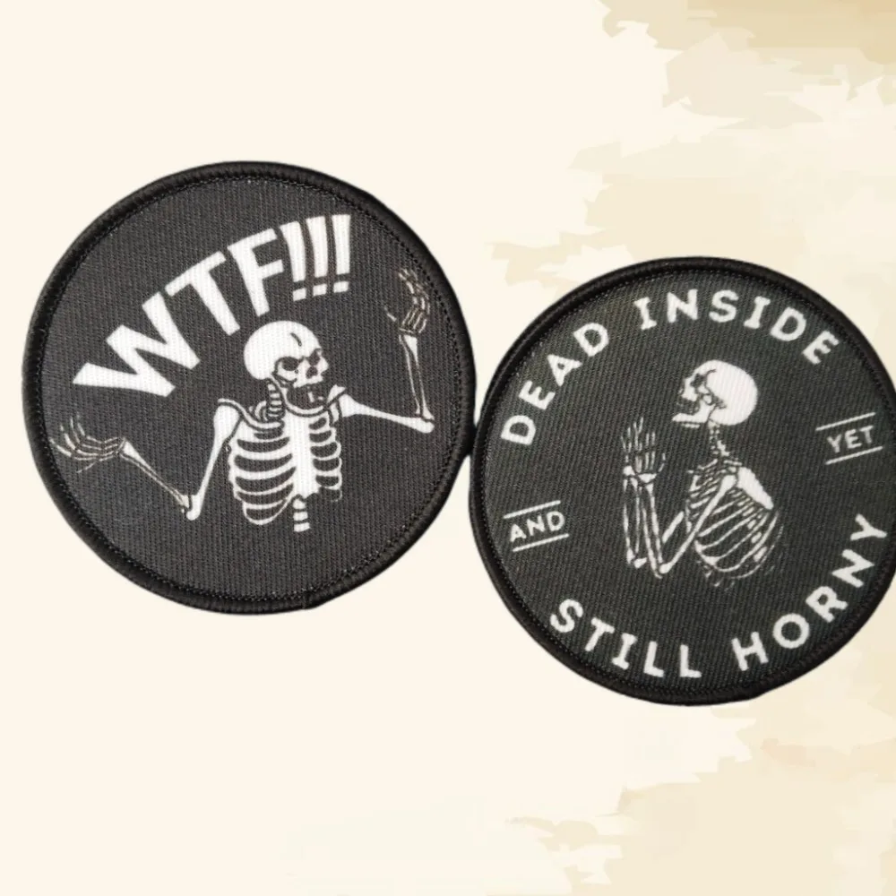 WTF!!! Roaring Skeleton Coach Printed Patches Dead Inside Yet Still Horny Skull Tactical Morale Badge Military Backpack Stickers