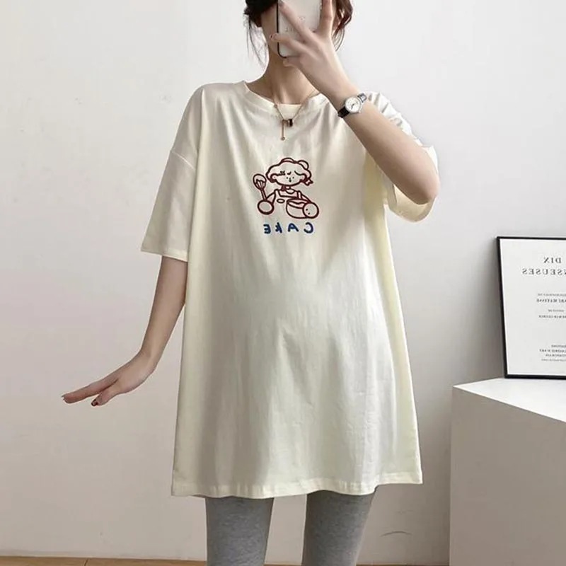 

Summer T-Shirt Female Short-Sleeved Maternity Wear New Cotton Loose Mid-Length Loose Maternity T-Shirt Sweater Maternity Tops