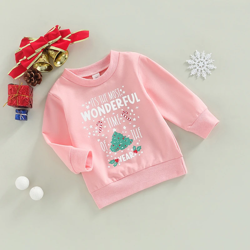 Moletom com capuz infantil feminino com estampa de rena fofa manga comprida pulôver para bebê casual roupa de rua de Natal