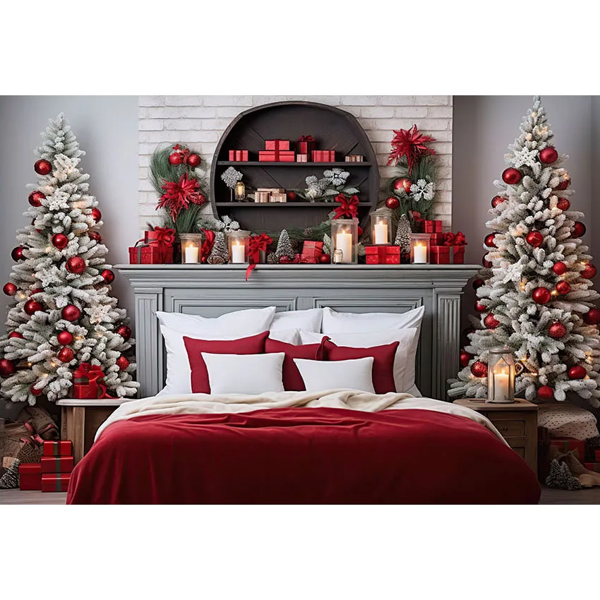 Mehofond Christmas Headboard Backdrop Family Portrait Photography Background Xmas Trees Window Photo Studio Photocall Props