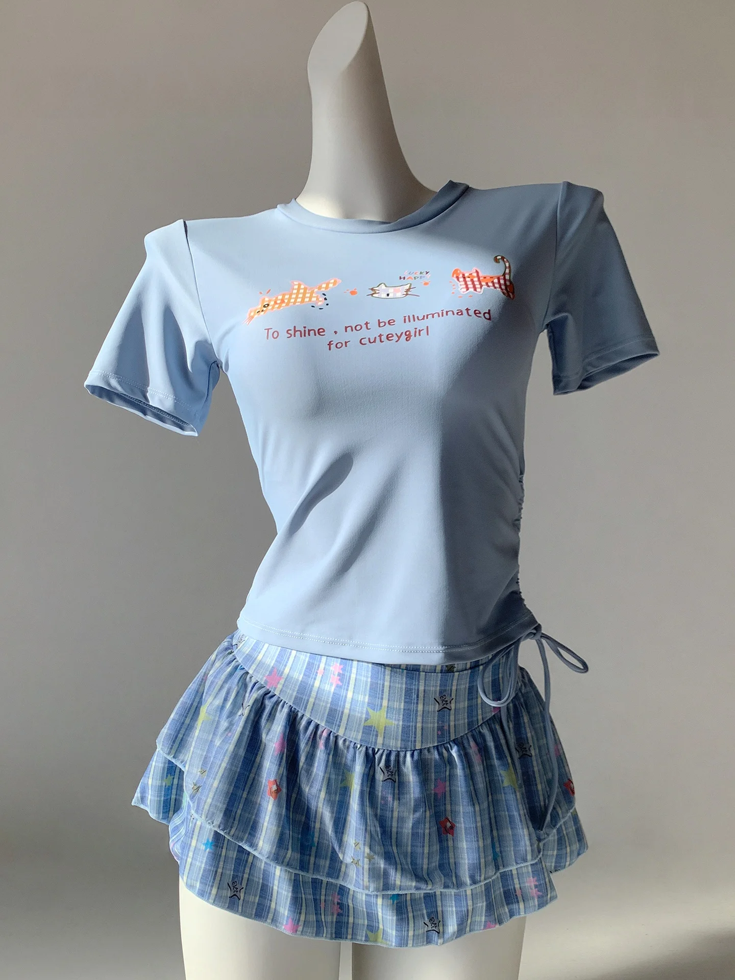 

Новый женский термокупальник-бикини из двух частей: мозаичный синий клетчатый консервативный купальник-юбка-брюки для отпуска, корректирующий фигуру