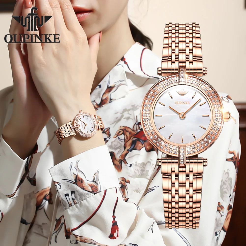 OUPINKE 3191 Starry Dial Diamond Womens Watches Quartz Wrist Watch For Women Waterproof Stainless Steel Strap Fashion Watch