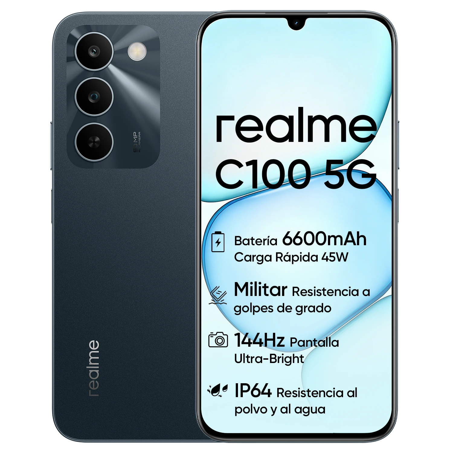 Realme C100 5G Smartphone 4GB RAM+ 128GB ROM, Batería Titan 6600mAh y Carga Rápida 45W, Teléfono Móvil con 144Hz Ultra Brillante, Android 16 Móviles Resistencia a Antigolpes Militar, Carga Inversa