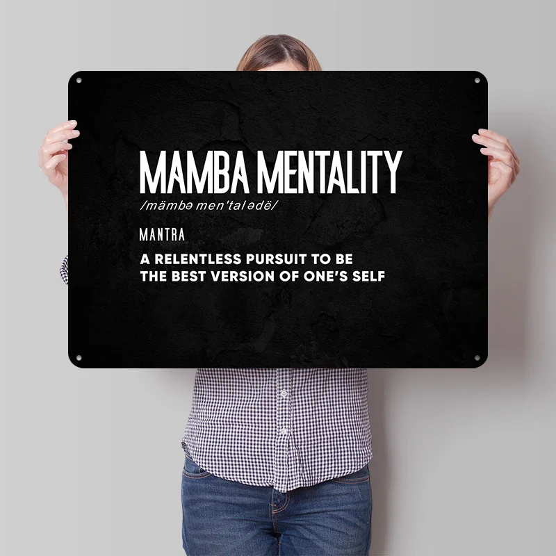 Mamba Mentality Mantra Personalized 3D Textured Metal Poster Wall Art Vintage Tin Signs for Living Room Decoration Man Wand Deko