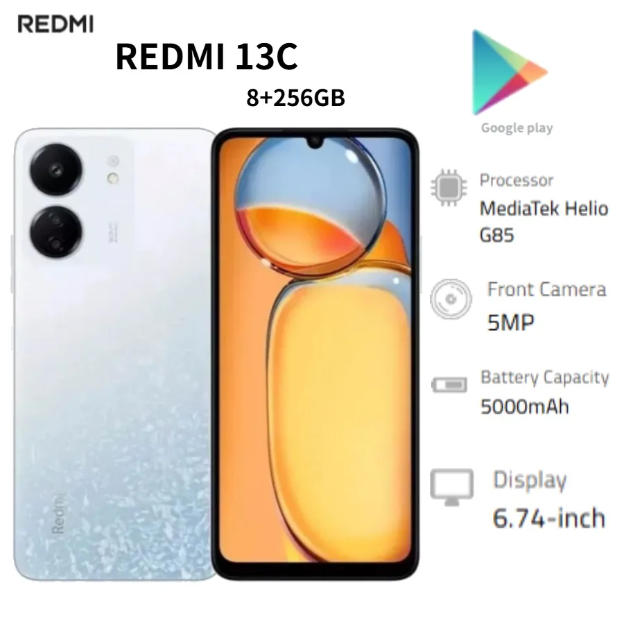 Redmi 13C 8+256GB Smartphone, 6.74-inch Full HD+ 90Hz LCD Display, 5000mAh Battery 2026 New Model