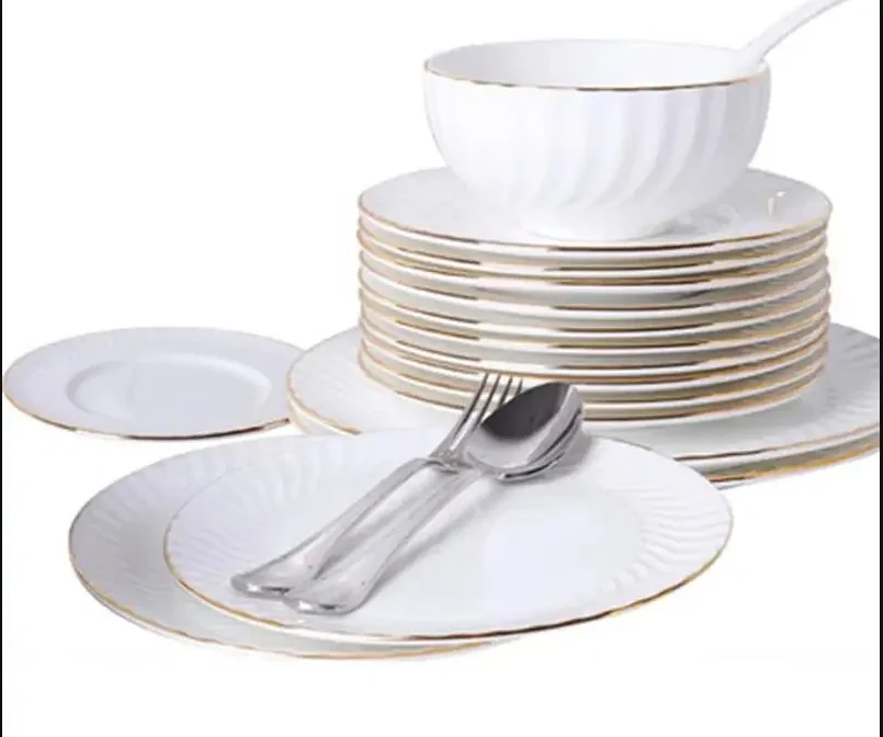 Bowls and Plate Set 50% Bone china Tableware Spoon Dinner plates Phnom Penh embossed pot Western Simple Gift Porcelain