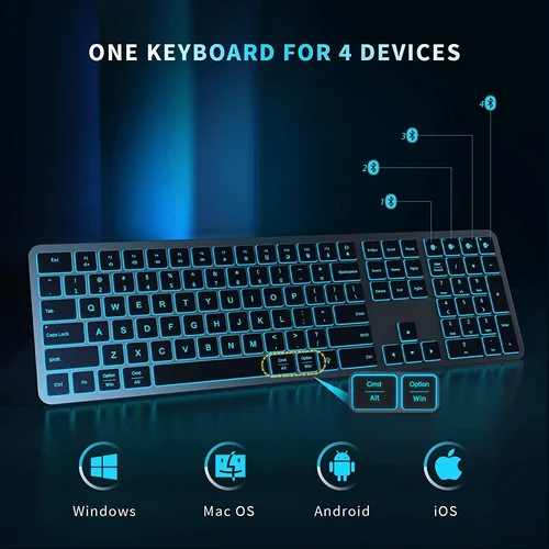 Imagen 2 del producto Jomaa Teclado Bluetooth retroiluminado para Win y Mac, teclado inalámbrico recargable delgado multidispositivo para computadora portátil