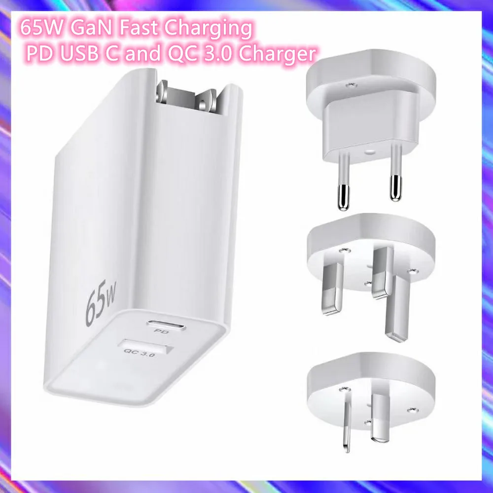 65W GaN Fast Charging PD USB C and qc 3.0 18W Charger For Apple iPhone 13 pro 12 11 8 7 ipad Power Adapter  EU UK US Plug PD Typ