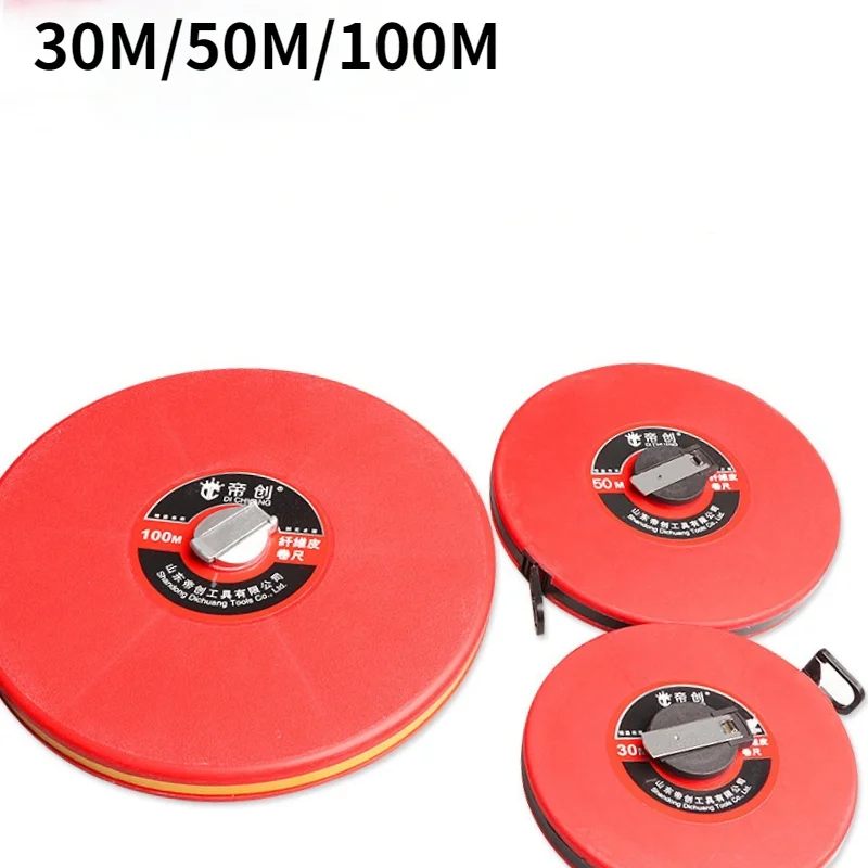 30M/50M/100M Fiber Measuring Tape Hand-held Disc Flexible Ruler Wind Up Measure