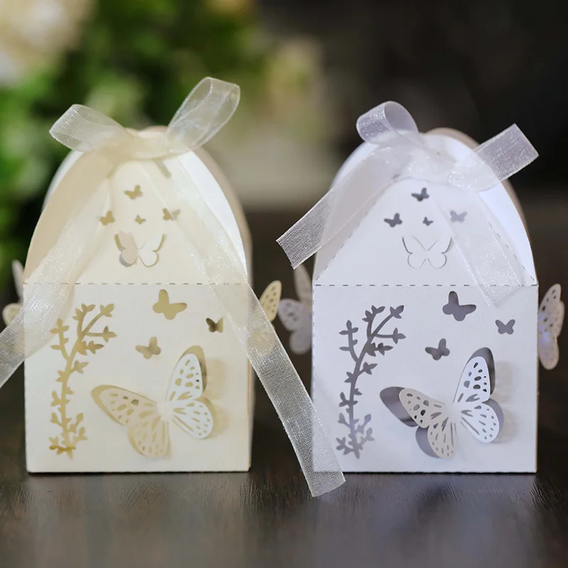 25/50Pcs Laser Cut Butterfly Candy Box Love Sweet Wedding Favor Gift Packaging Box With Ribbon Thank You Birthday Party Supplies