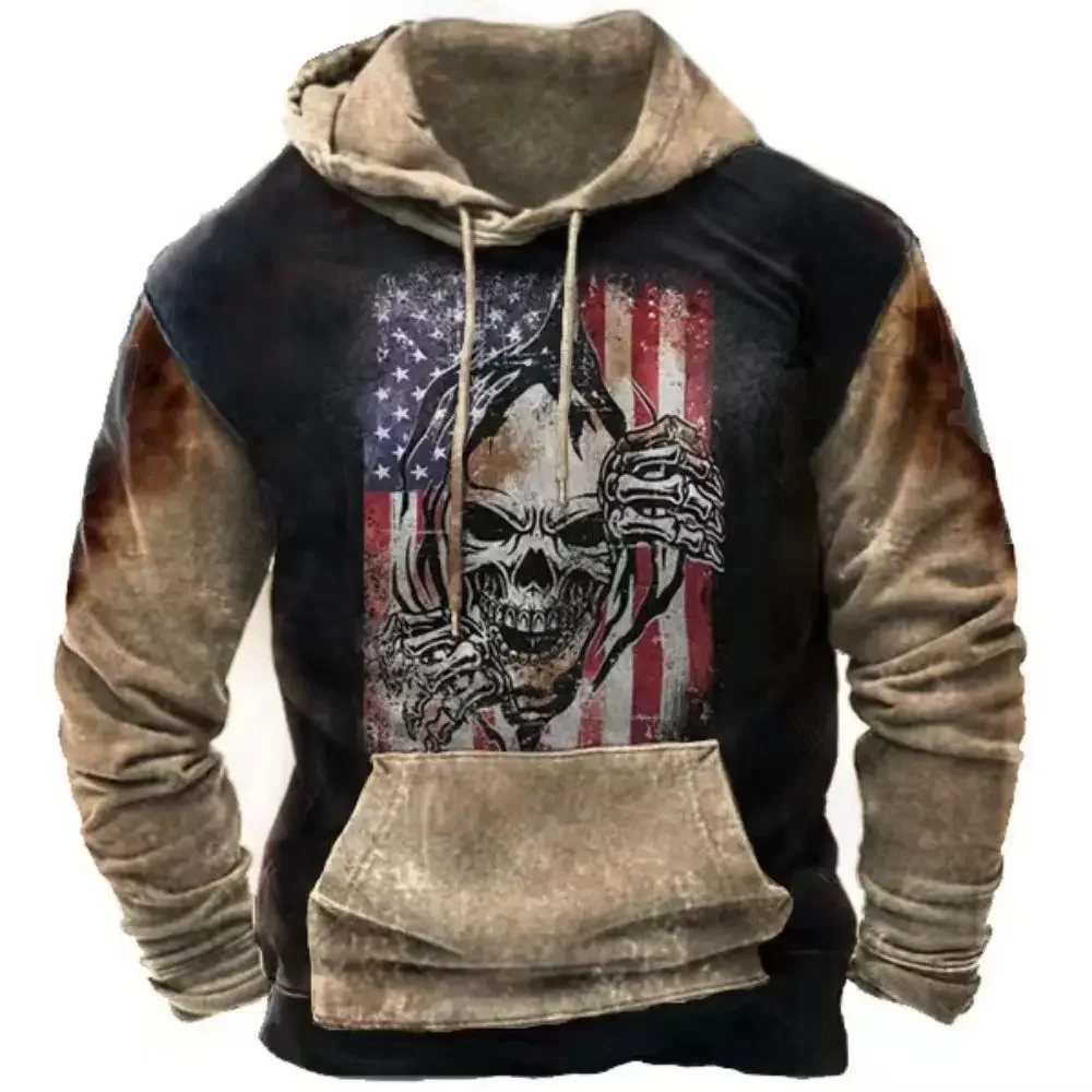 2024 American Flag Graphics Retro 3D Men's Hoodie Sweatshirt Street Hoodie Oversized Clothes Pullover Casual Hooded Jacket