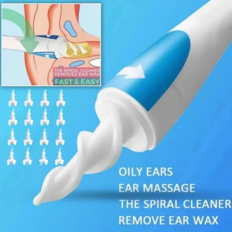 

Portable Spiral Ear Wax Remover Tool Ear Cleaner with Soft Silicone 16 Replacement Tips Simply To Grab Extract Earwax