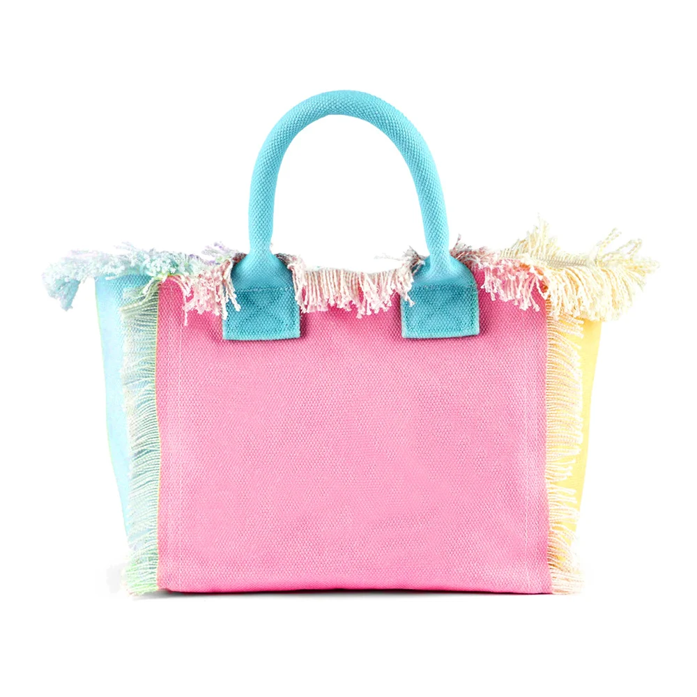 

Solid Color Simple Fashion Design Women's Tassels Handbag Large Capacity Canvas Bag Beach Bag Luxury Brand Medium Size Tote Bag