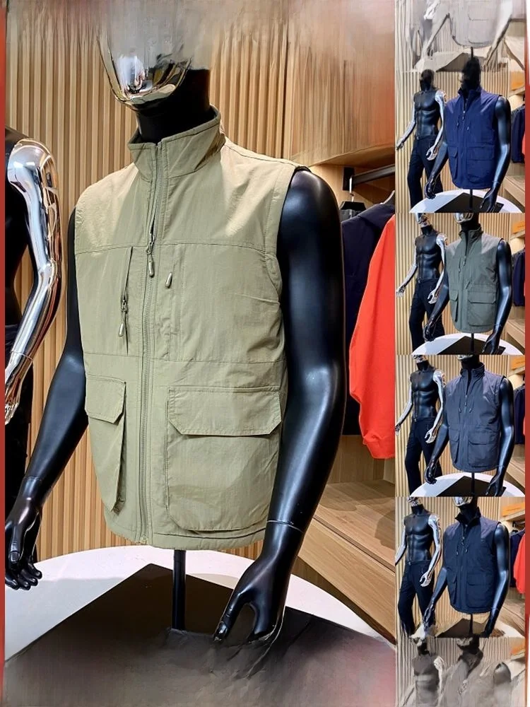 

Thiened Autumn Winter Fce Lined Outdoor Workwear Vest Men's Hiking Jaet Stand Collar Bapaing Vest Stand Fit Youth