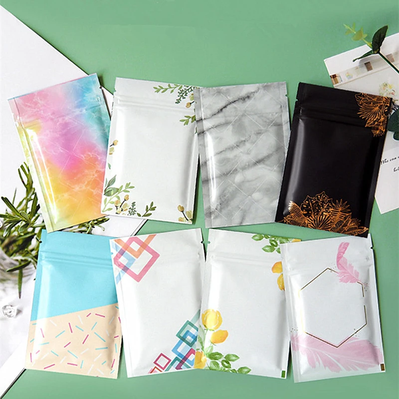 Thick Matt Pattern Aluminum Foil Flat Resealable Tea Snack Candy Jewelry Coffee Heat Sealing Zip Lock Bags Storage Pack Pouches