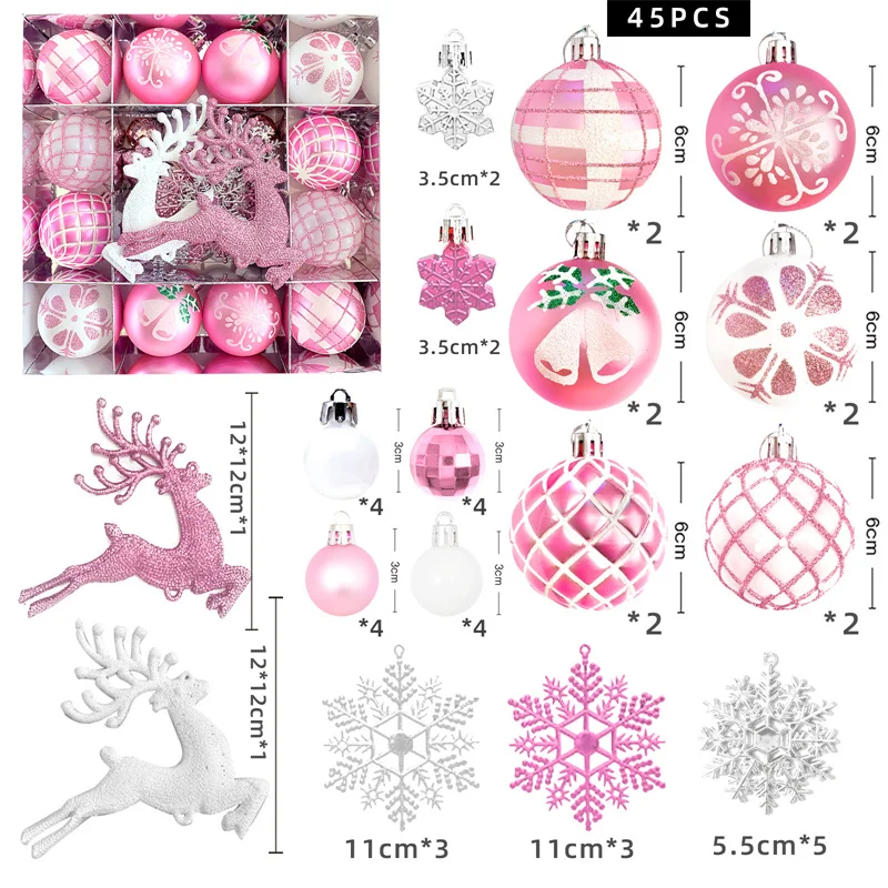 

45 шт., украшение в виде рождественского шара, красный, зеленый, золотой, розовый, белый, безделушки в виде лося, подвесной кулон на рождественскую елку для Navidad Noel, украшения для вечеринки