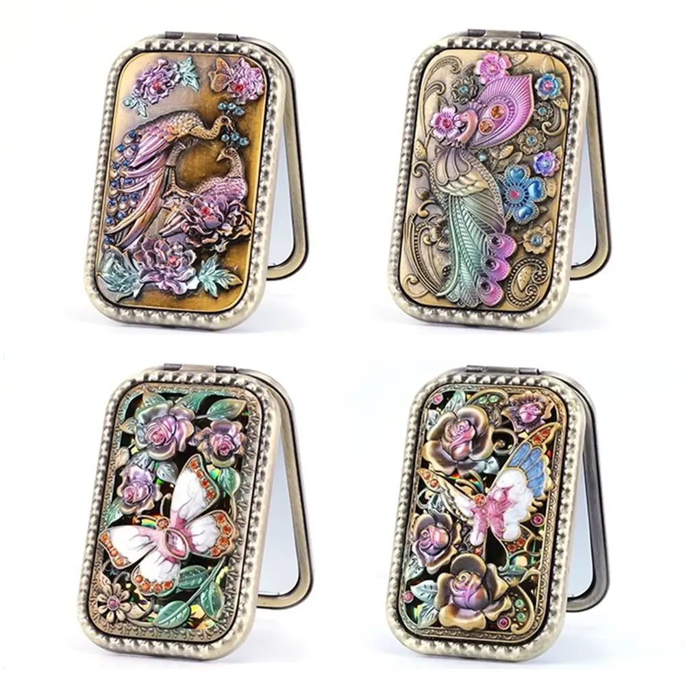 

Vintage Makeup Mirror Retro Peacock Compact Pocket Mirror Square Double Sided Cosmetic Folding Mirror Dressing Gift Mirror