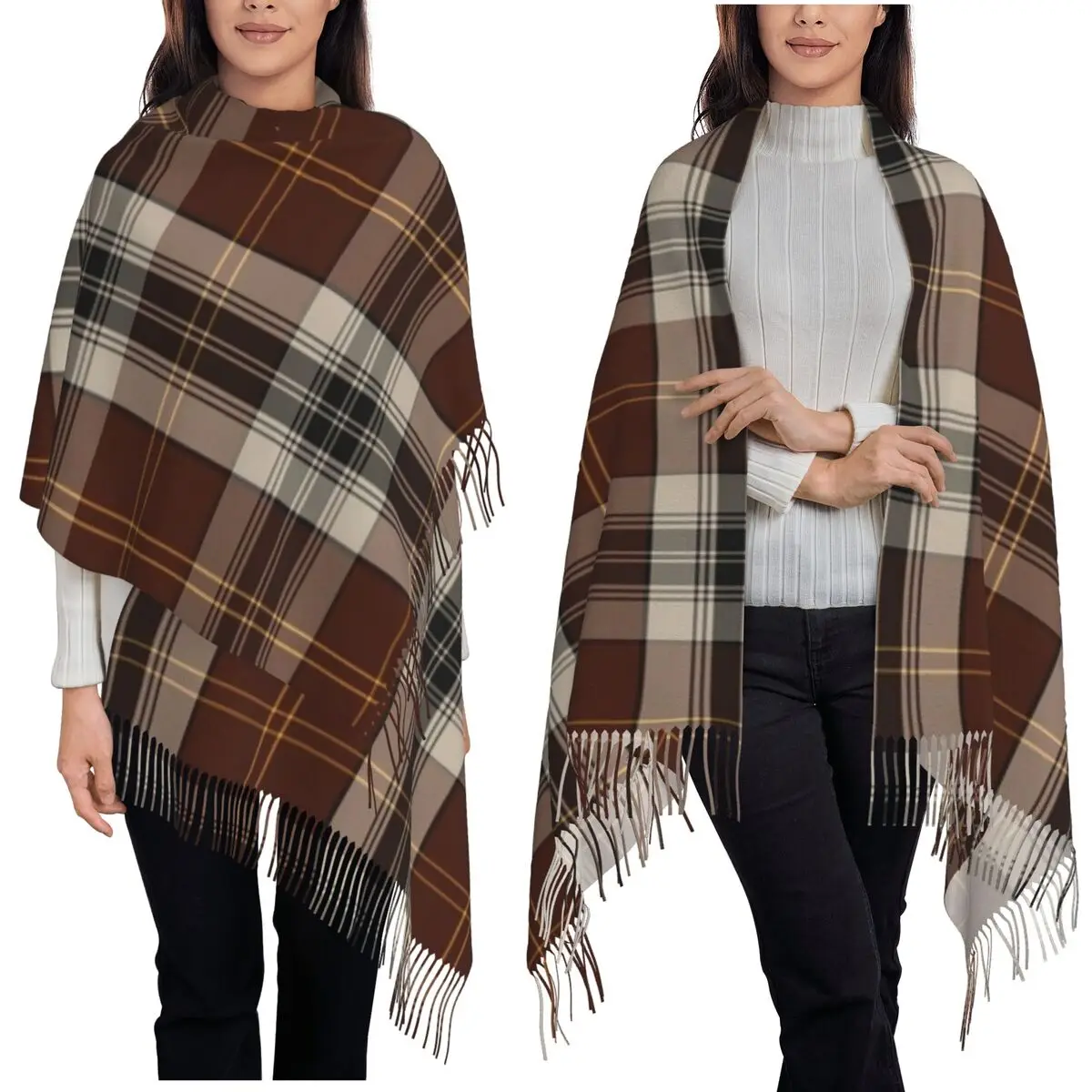 

Outlander кожа и шотландский художественный шарф с кисточками, женские мягкие теплые шали и накидки, большая осенне-зимняя шаль