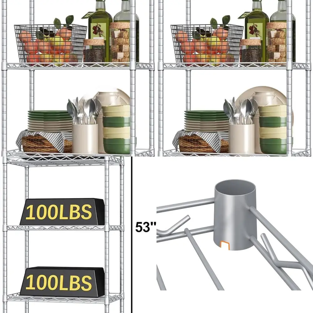 

Регулируемый 5-ярусный проволочный стеллаж, серебристый, 21 Вт x 11 д x 53 часа для кухни, кладовой, гардероба и многого другого