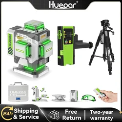 Huepar ZK04CG Set 4D High Precision Laser Level ±2mm/10m Self-leveling Cross Line  Laser Tools With Tripod,Receiver,Rangefinder