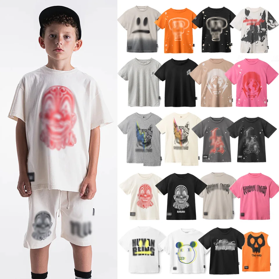 

2024 N Kids Clown Cat Print T-shirt and Shorts Set Neutral Letter Design Cotton Casual Outfit 18M-14Y Boys Girls